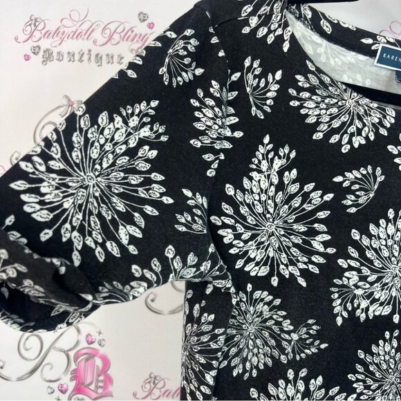 Karen Scott top shirt firework flowers floral  Black and White Floral Blouse - Picture 8 of 14